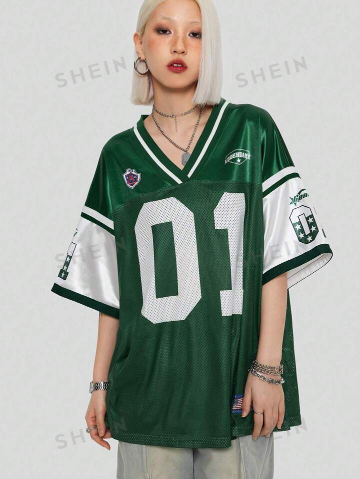 SHEIN Coolane Sportliches Damen-Fußballtrikot-T-Shirt mit Zahlen Grafik | SHEIN