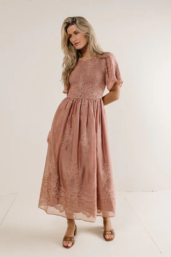 Alora Embroidered Dress in Dusty Rose | Bohme