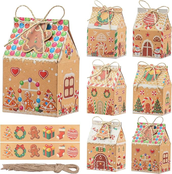24PCS Mini Christmas Treat Boxes Goodie Bag,Gingerbread House Kraft Candy Cookie Gift Boxes for H... | Amazon (US)