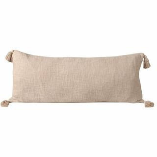 Beige Solid Polyester 14 in. x 36 in. Throw Pillow | The Home Depot