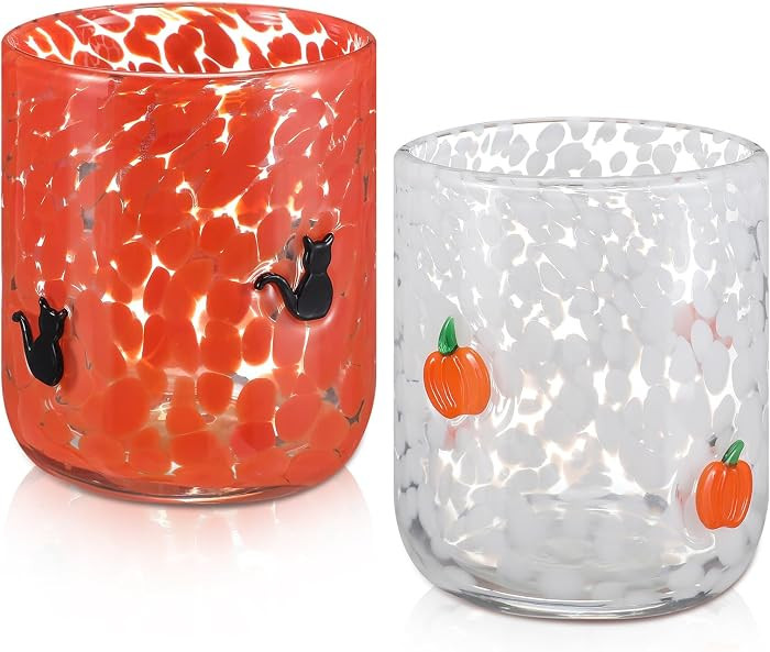 Skylety 2 Pcs Halloween Icon Juice Glasses, Orange Pumpkin, Black Cat | Amazon (US)