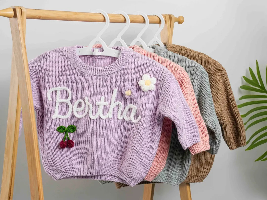 Personalized Baby Sweater, Custom Embroidered Baby Name Sweater, Knit Crochet Gift for Baby, Chri... | Etsy (US)