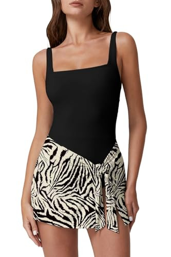 QINSEN Square Neck Swim Dress for Women Tummy Control One Piece Swimsuit Wrap Bathing Suit | Amazon (US)