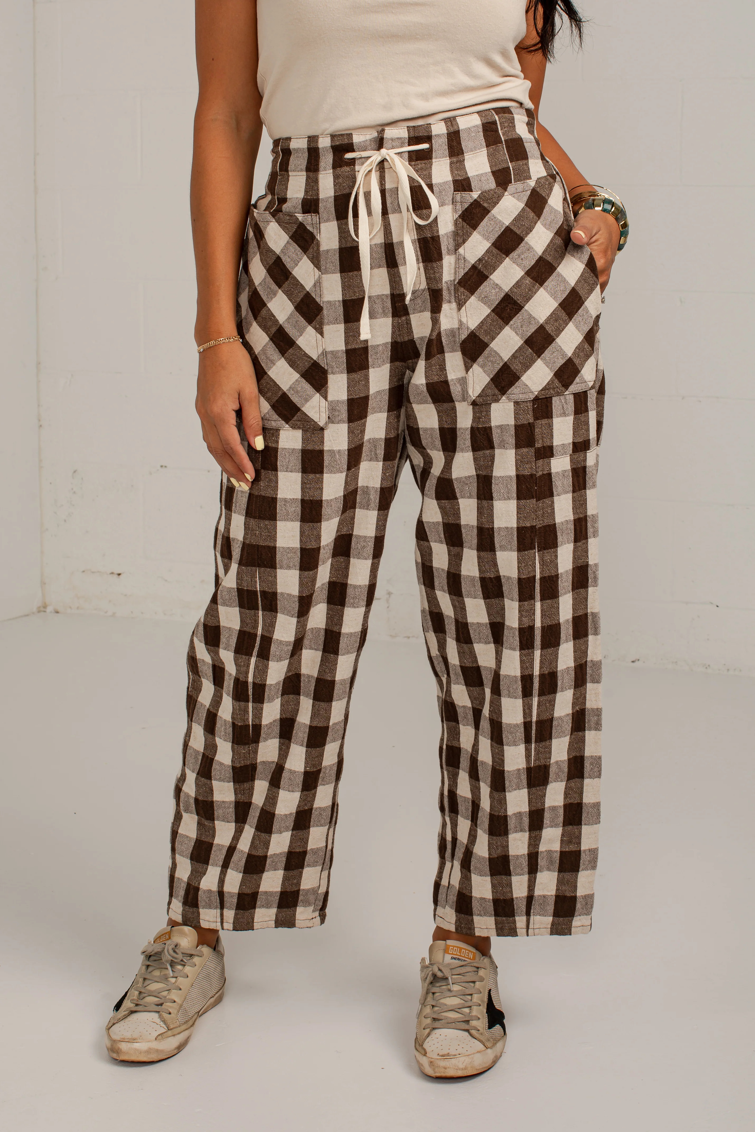 Countryside Check Brick Plaid Brown Pants | Dress Up