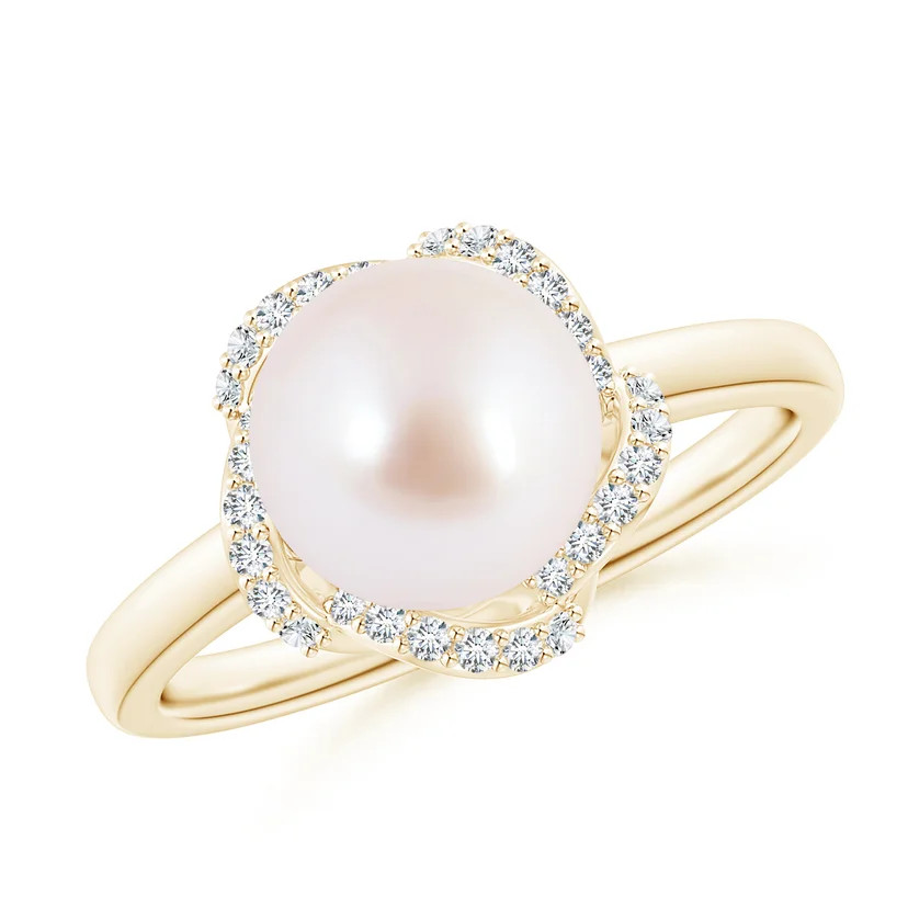 Japanese Akoya Pearl Overlapping Halo Ring | Angara Inc.