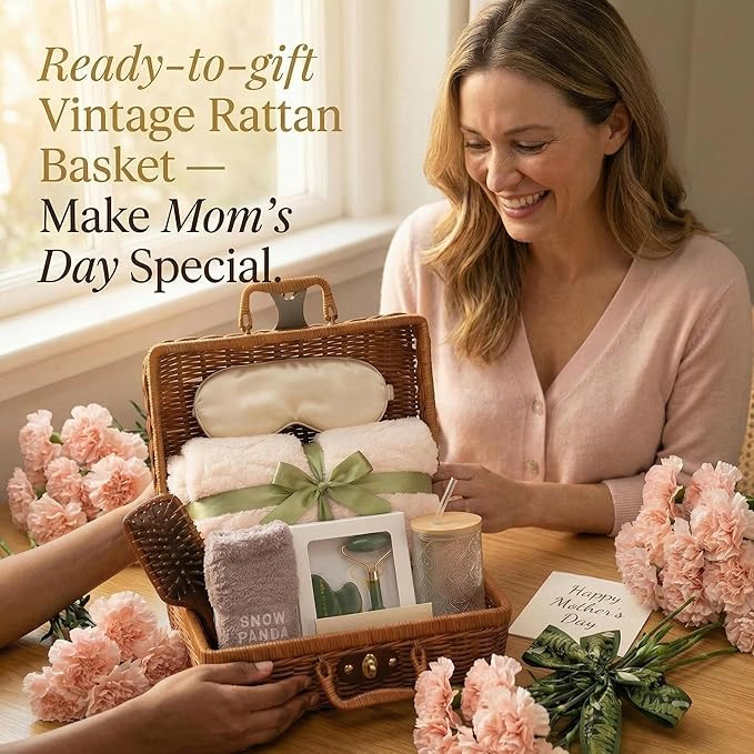 14-Piece Vintage Self-Care Gift Basket for Women for Mom, Relaxing Spa Care Package with Blanket,... | Amazon (US)