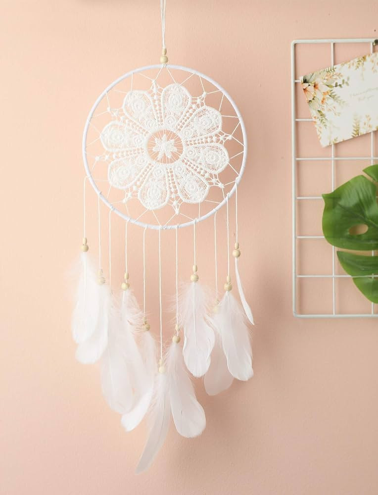 Dream Catchers White for Bedroom, Handmade Hanging Decorations White Feather Lace Dream Catcher M... | Amazon (US)