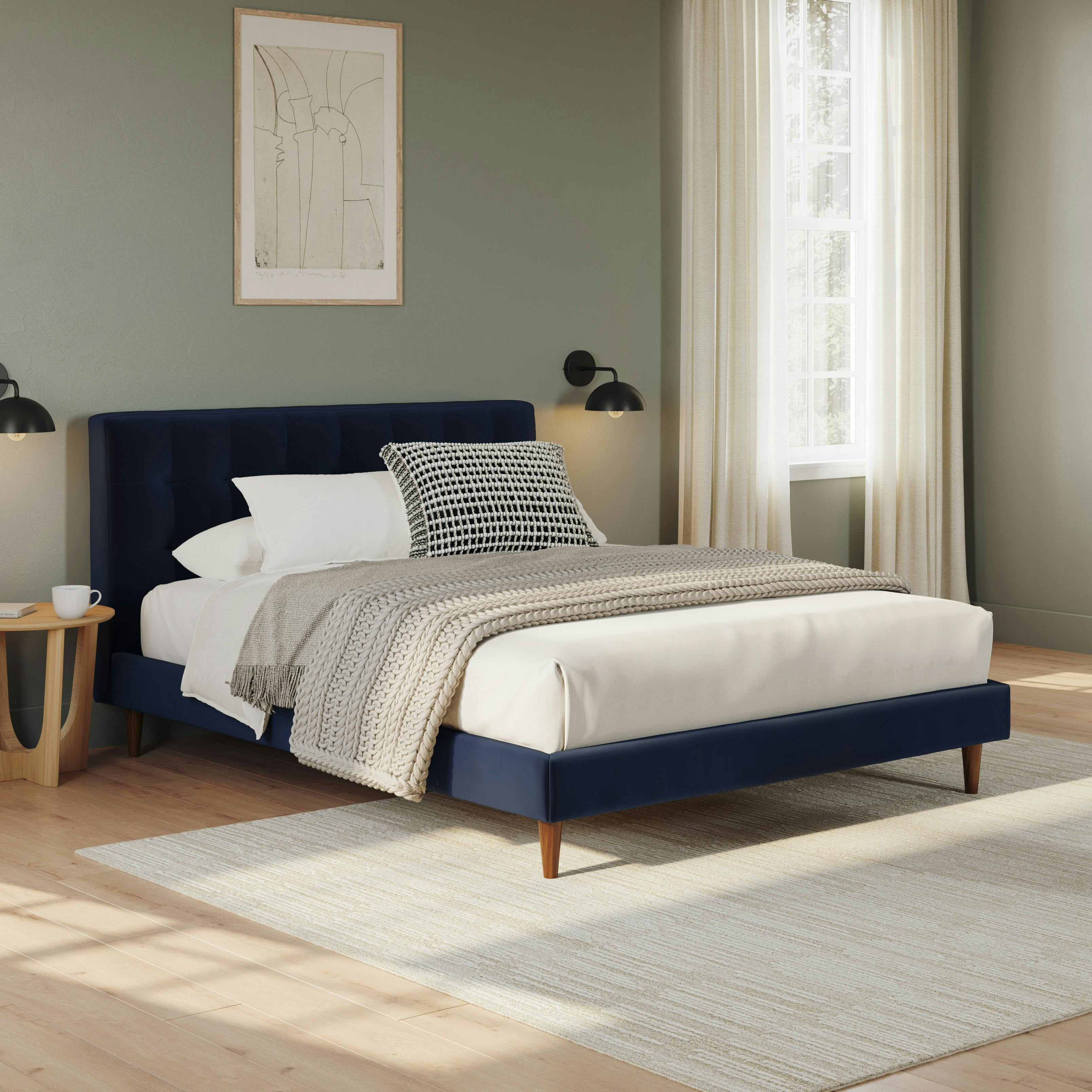 Sven Queen Tufted Velvet Bed - Plush Cascadia Blue | Article