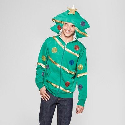 Men's Ugly Christmas Fleece Extreme Tree Trim Long Sleeve Sweatshirt - Green | Target