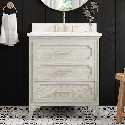 allen + roth Helena 30-in Sandstorm Undermount Single Sink Bathroom Vanity with Calacatta Enginee... | Lowe's
