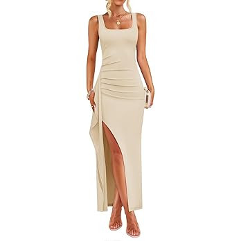 ZESICA Women's Sleeveless Formal Maxi Dresses 2026 Summer Ribbed Square Neck High Split Party Bod... | Amazon (US)