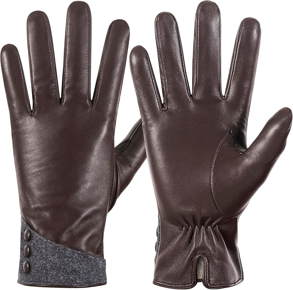 QOF Genuine Leather Gloves Cashmere Driving Gloves | Amazon (US)