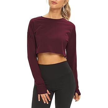 Mippo Long Sleeve Crop Tops Workout Athletic Gym Shirts Cropped Sweatshirts for Women | Amazon (US)