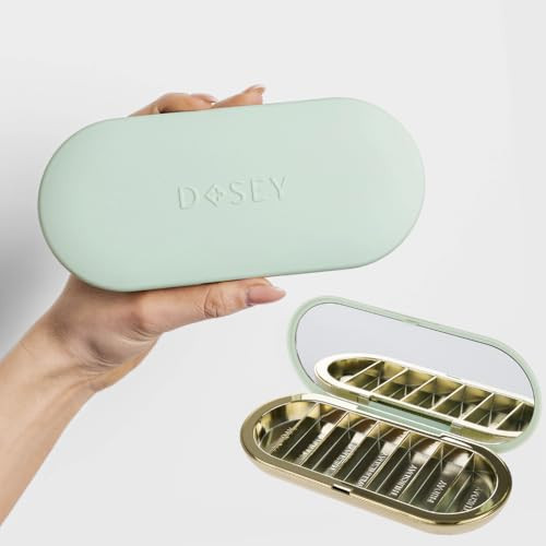 Dosey 7 Day Pill Compact Travel Pill Organizer - Pill Case with 7 Pill Compartments for Medicine Storage & Protection – Stylish & Elegant Medication Organizer with Mirror, Sage | Amazon (US)
