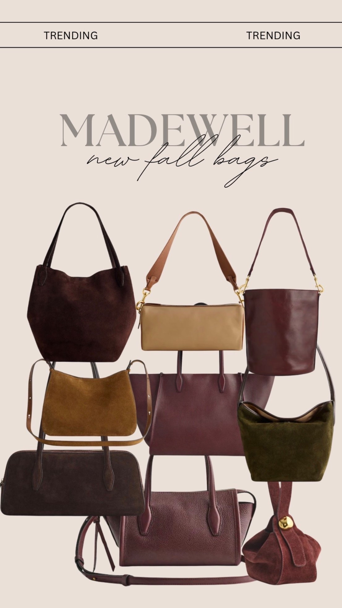 NEW Fall favorites @Madewell 🤎

#madewell #madewellbags #suedebags #suede #brownbags #leatherbags #trendingbags #trendybags #momstyle #mombag #madewellnewarrivals #fallbags #fallstyle #shoulderbags #topsellers #totebags #newfallfavorites #bestsellers #trendystyle #fallmusthaves

#LTKSeasonal #LTKU #LTKdayinmylife