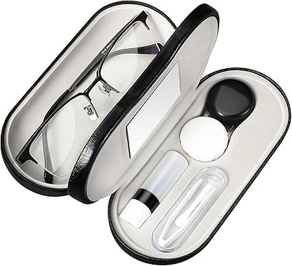 KENOBEE 2 in 1 Eyeglasses Case, Contact Lens Case with Mirror Tweezers Remover, Double Sided Port... | Amazon (US)