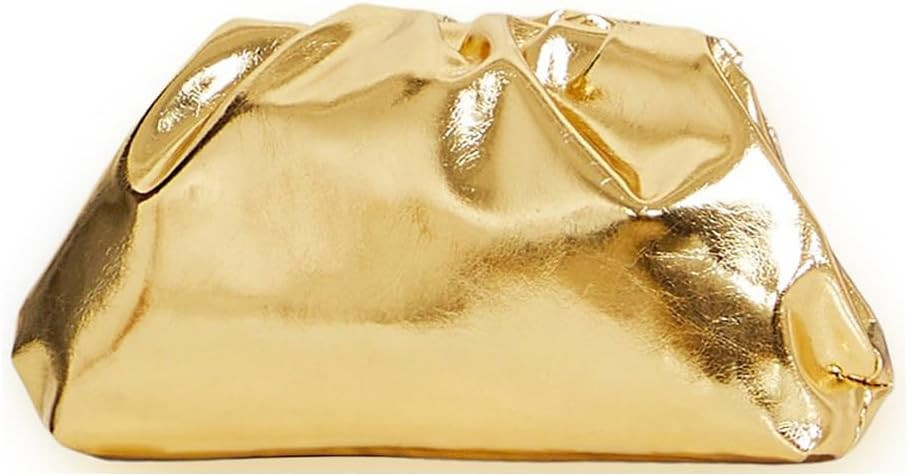 Huralona Dressy Pleated Vegan Leather Clutch Ruched Bag Purse Metallic PU Clutch Cloud Dumpling B... | Amazon (US)