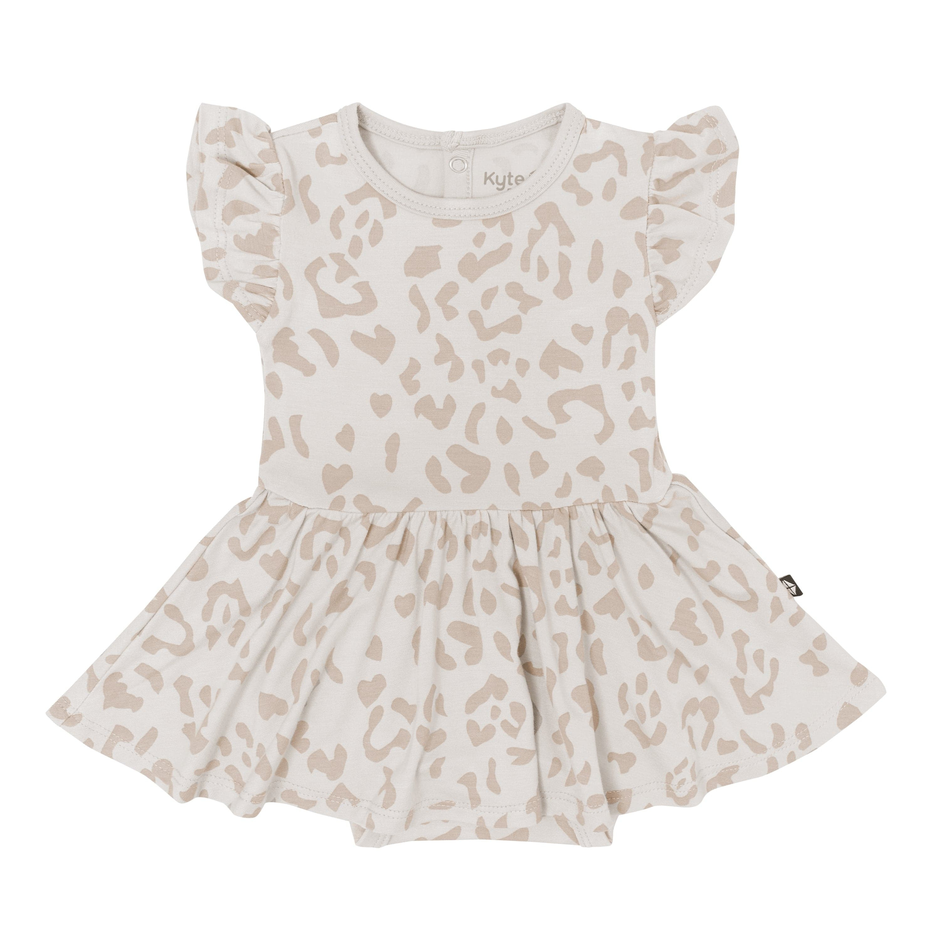 Twirl Bodysuit Dress in Oat Leopard | Kyte BABY