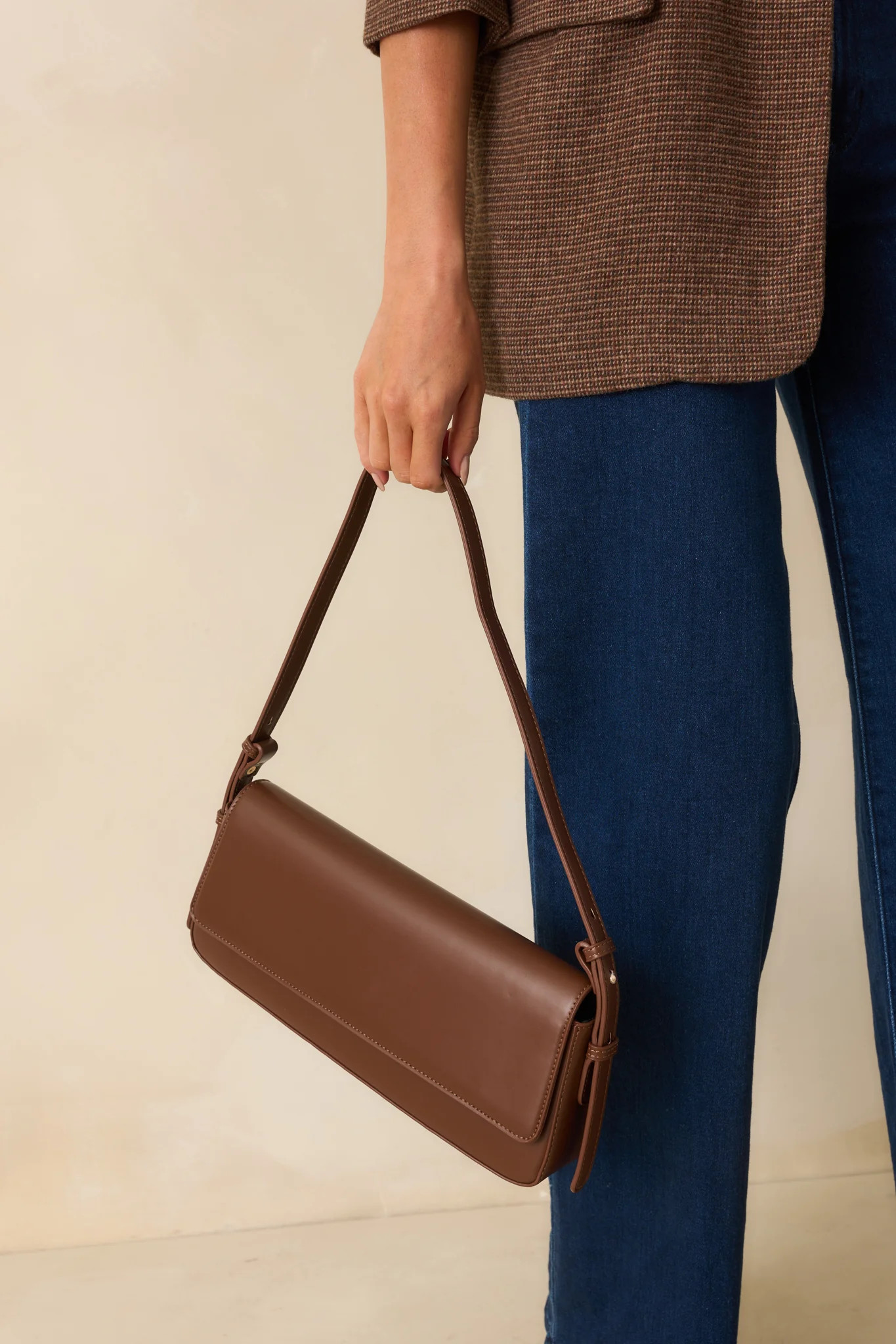 Don’t Doubt Me Chocolate Brown Faux Leather Baguette Handbag | Red Dress