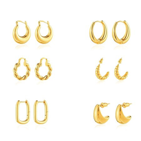 6 Pairs 14K Gold Hoop Earrings for Women Lightweight Chunky Hoop Earrings Multipack Hypoallergenic Thick Open Twisted Hoops Earring Set Jewelry for Gifts. | Walmart (US)