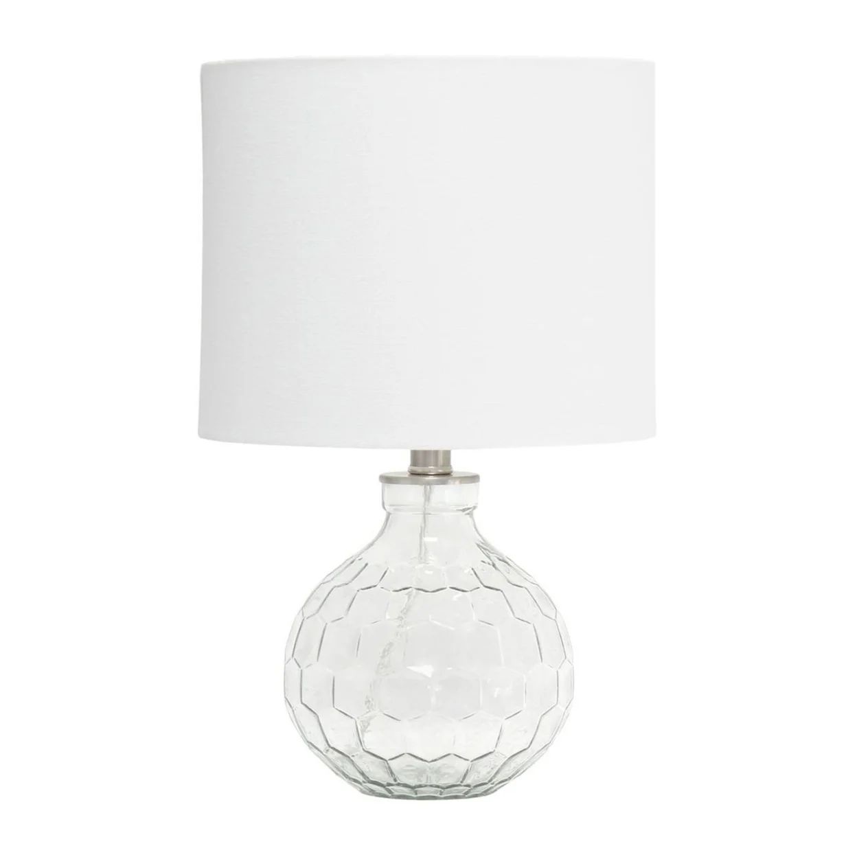17.75" Modern Glass Patterned Hexagon Standard Endtable Bedside Desk Table Lamp With White Fabric... | Walmart (US)