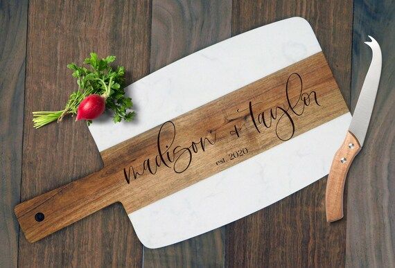 Personalized Acacia Wood Marble Serving Board. Custom Wood Marble Cheese Board - Hostess Gift, Ho... | Etsy (US)