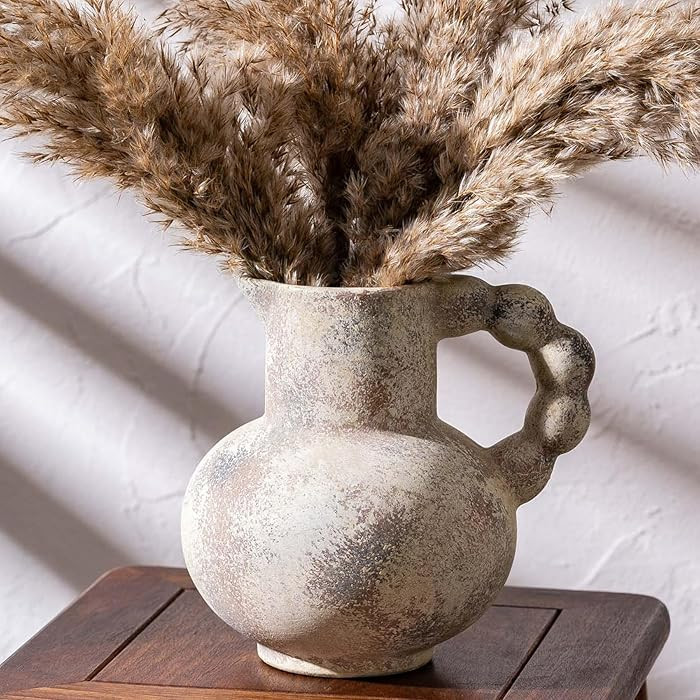 Antique Flower Ceramic Vase with Handle, Vintage Pitcher Terracotta Vases, Boho Decor Farmhouse S... | Amazon (US)