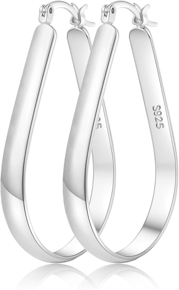 925 Sterling Silver Hoop Earrings for Women Hypoallergenic Oval Sterling Silver Hoop Earrings Lar... | Amazon (US)