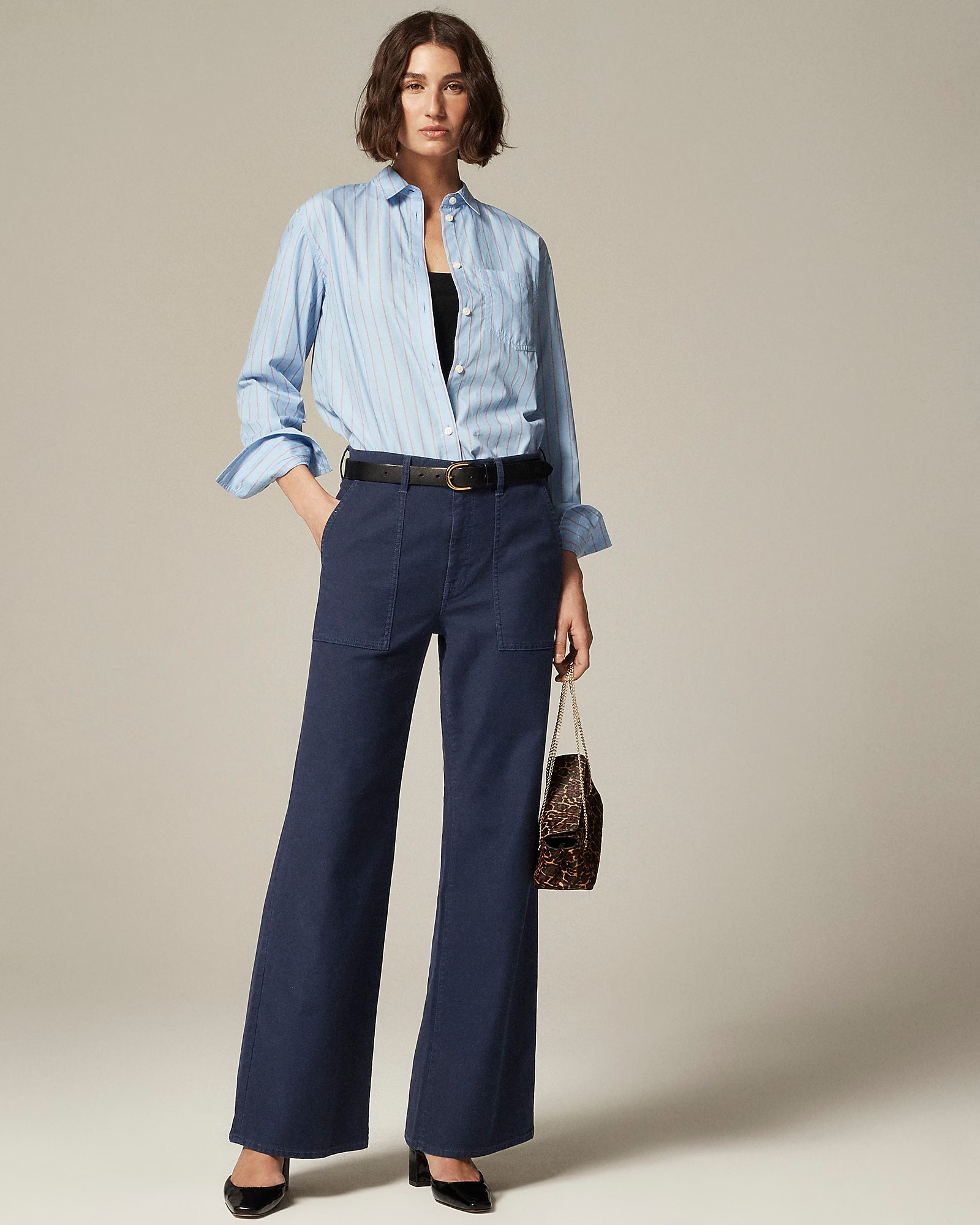 Petite camp-pocket wide-leg pant in stretch cotton blend | J. Crew US