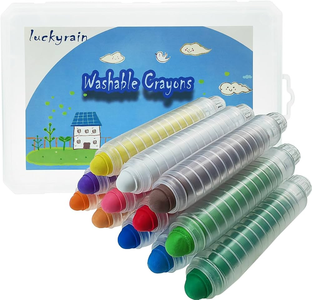 Washable Crayons for Kids, 12 Colors Washable Toddler Crayons, Non-Toxic Baby Crayons, Coloring A... | Amazon (US)