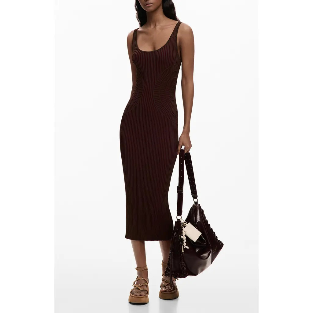 Desigual Rib Tank Dress in Brown at Nordstrom, Size Large | Nordstrom