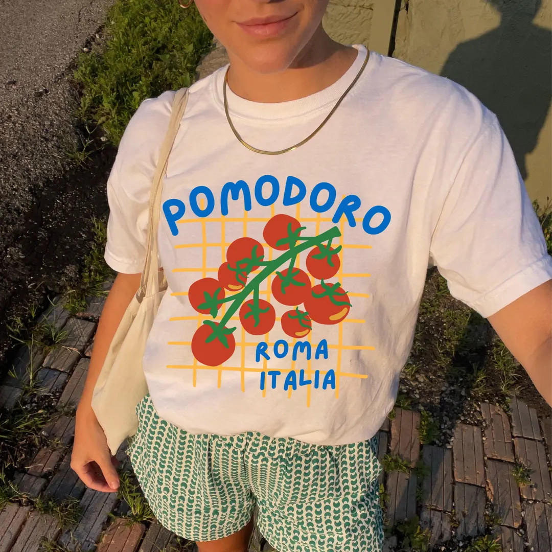 Pomodoro Graphic Tee, Tomato Girl Summer Tee, Rome Italy Apparel, Trendy Vacation Clothing, Aesth... | Etsy (Global)