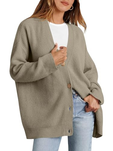 Caracilia Women's Oversized Cardigan Sweaters Long Sleeve Button Down Open Front Knit Sweater 2024 Fall Fashion Outfits Taupe X-Large | Amazon (US)