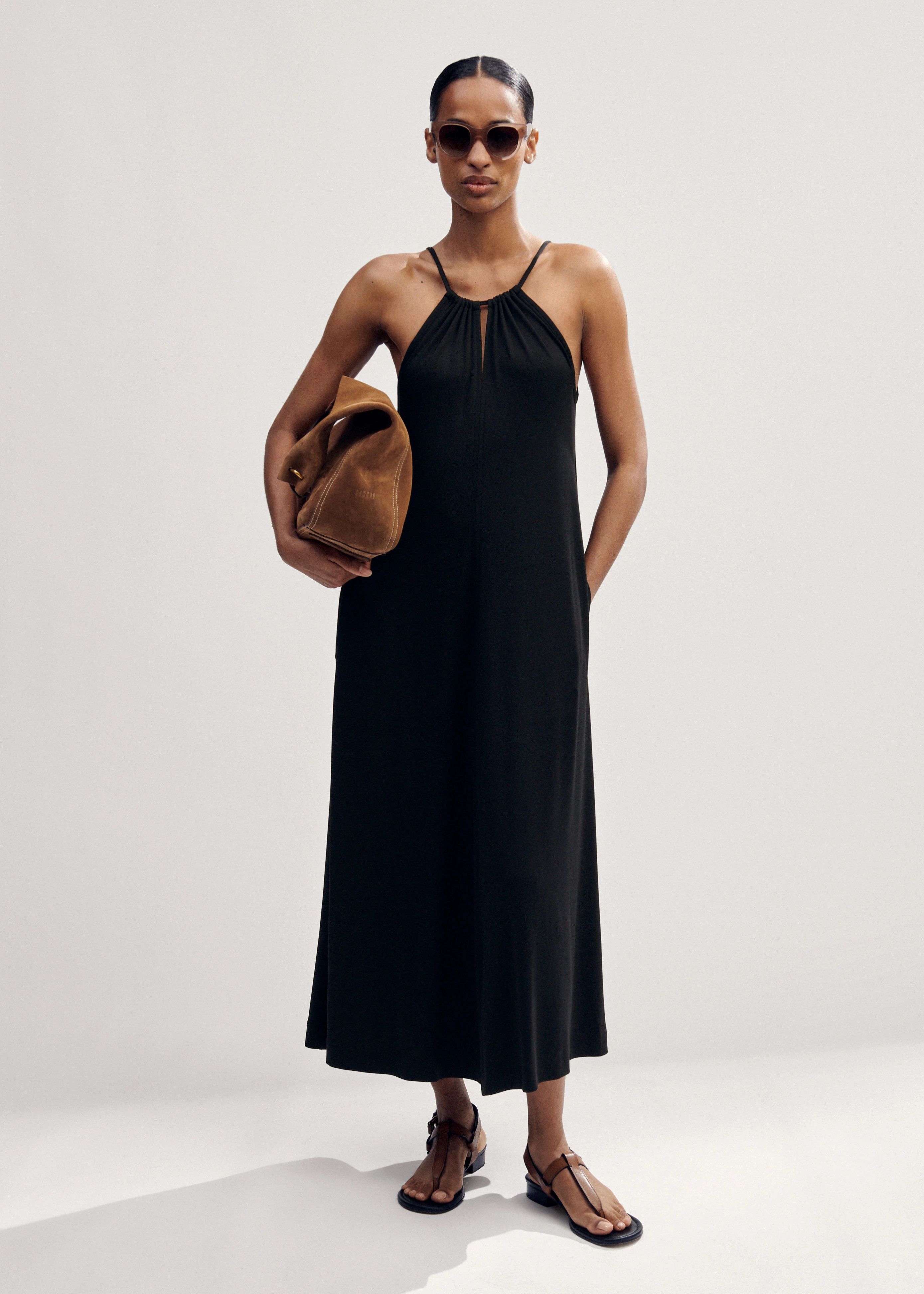 Women's Black Interlock Halterneck Maxi Dress | ME+EM | ME+EM Global (Excluding US)