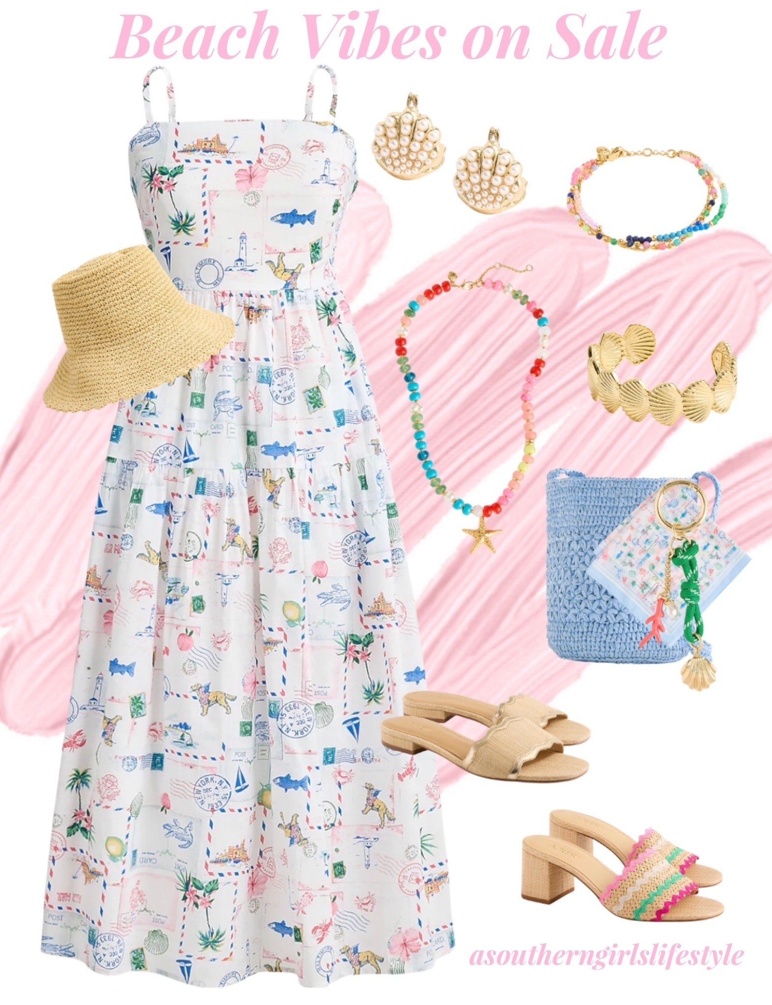 Love Beach themed things in the Summer! Everything is on Sale & from @jcrew Factory

Strappy Midi Dress, Scalloped Bucket Hat, Pearl Shell Huggie Earrings, Beaded Bracelet, Shell Cuff Bracelet, Beaded Pendant Necklace, Blue Floral Woven Purse, Bandana, Sea Treasure Bag Charm, Scalloped Slides & Woven Sandal Heels

Summer Dresses. Summer Outfits. Vacation Outfits Beach. Travel Outfit #LTKPetite

#LTKSaleAlert #LTKSeasonal #LTKootd