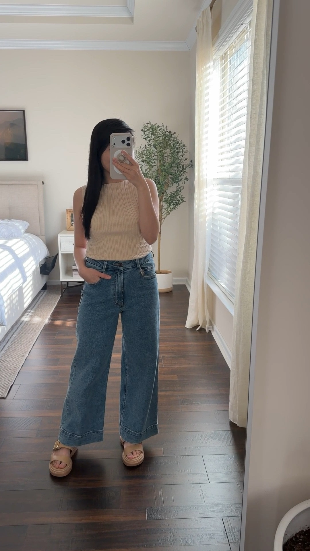 Cute, casual, and comfy outfit of the day! ☺️ Wearing the Cotton Cashmere Ribbed Tank from Quince paired with the Dear John Audrey Wide Leg Jeans — such a great new denim find and very petite-friendly. 👖The tank is soft, lightweight, and perfect for everyday wear, while the wide-leg jeans have a flattering, easy fit. 🫶🏻 Both pieces come in multiple colors online! I’m wearing a size XS in the tank and 24 in the jeans. Linked this outfit and similar casual staples to shop! 🙌🏻 #CasualOutfit #PetiteStyle #PetiteFashion

#LTKgrwm #LTKPetite #LTKootd