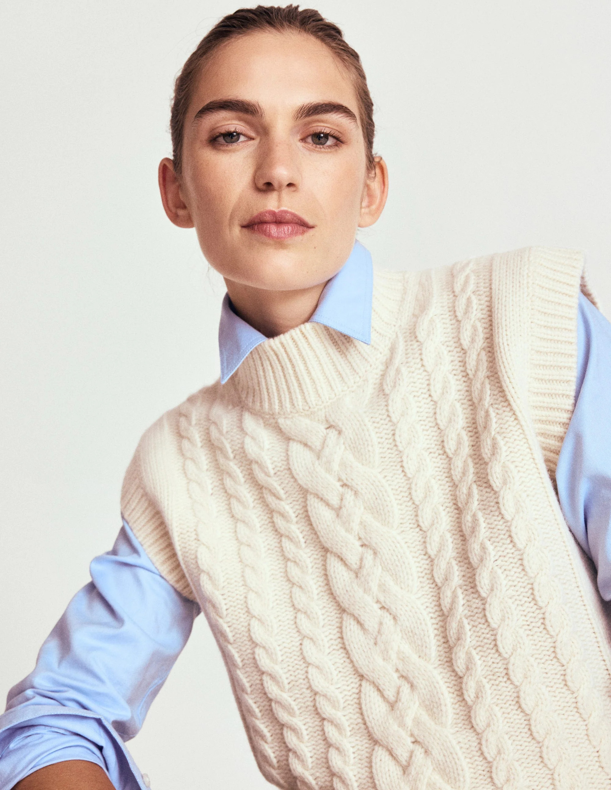 Amara Merino Cable Vest-Warm Ivory | Boden (US)