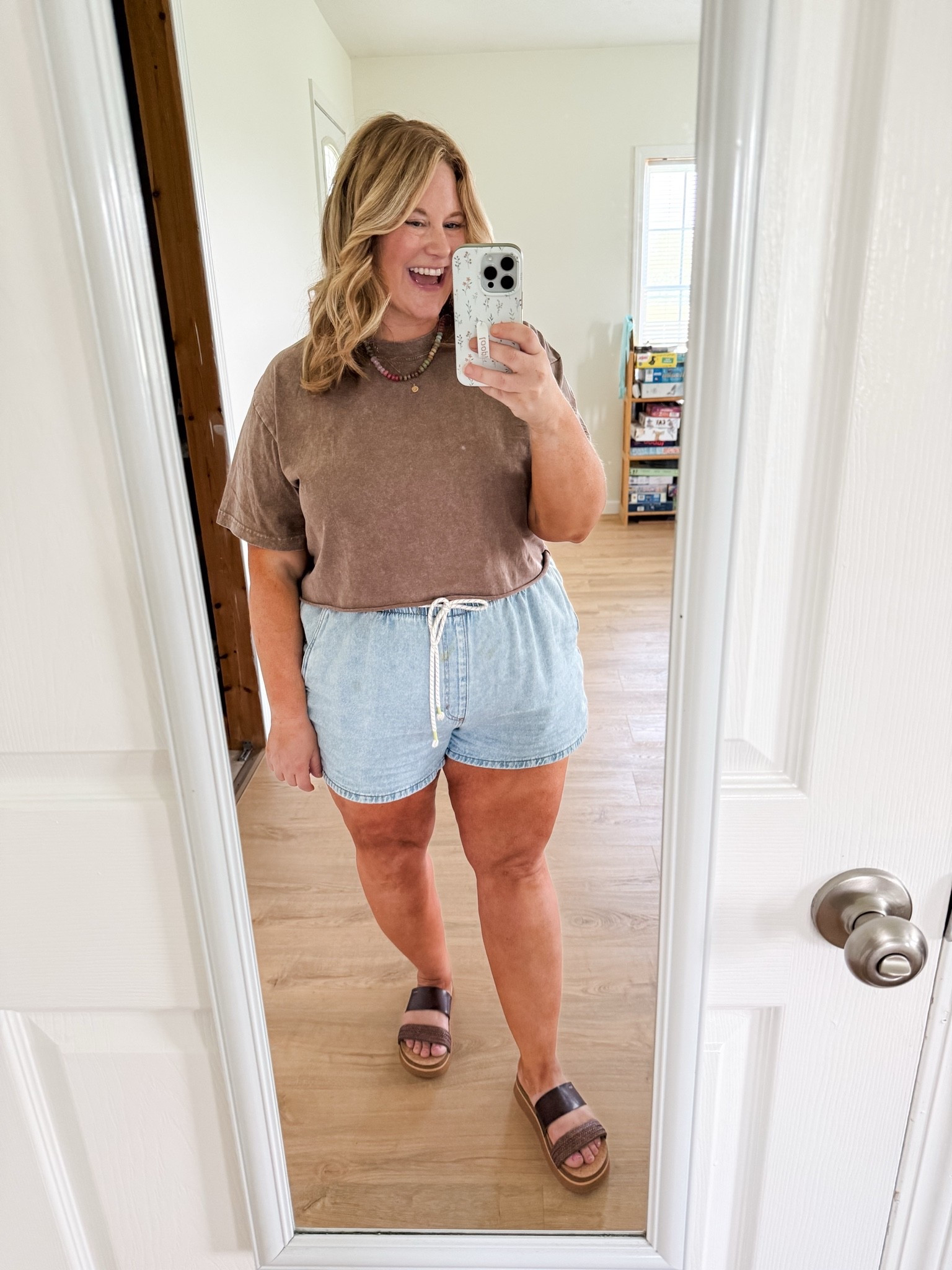 Wearing an XL in my cropped tee.  Works well with high waisted pants.  My shorts are an XXL. My reef sandals fit TTS

Postpartum outfits 
Mom outfits
Easy summer outfits

#LTKMidsize #LTKootd #LTKBump