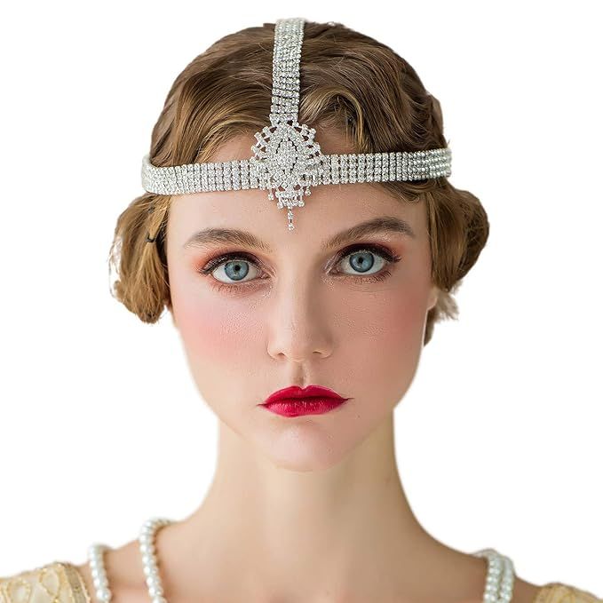 SWEETV Rhinestone 1920s Headpiece Silver - Flapper Headband for Costume Party Gatsby Accessories ... | Amazon (US)