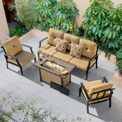 4-piece Patio Fire Pit Chat Set, Outdoor Fire Pit Table 50,000 Btu PVC-coated polyester Propane Fire Pit Table, Outdoor Patio Aluminum Sofa Set For Ga | Wayfair North America