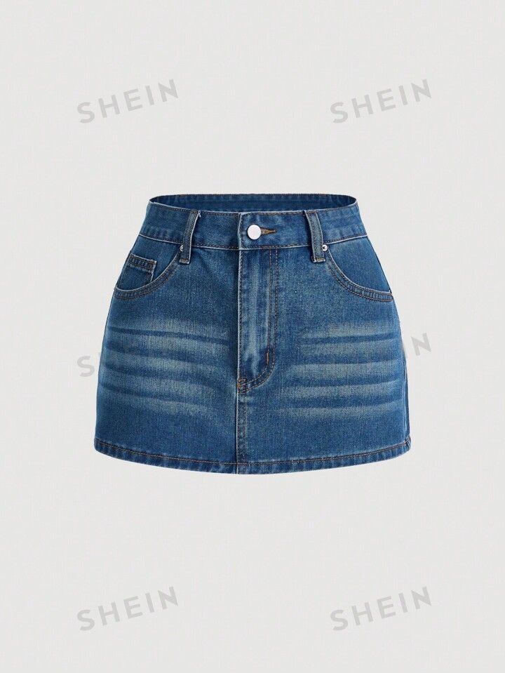 SHEIN MOD Washed Mini Bodycon Pencil Denim Skirt | SHEIN