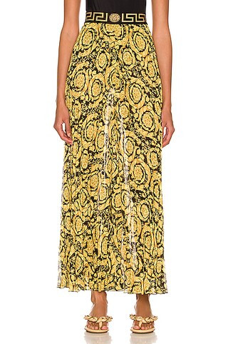 VERSACE Barocco All Over Plisse Pant in Nero & Oro | FWRD | FWRD 