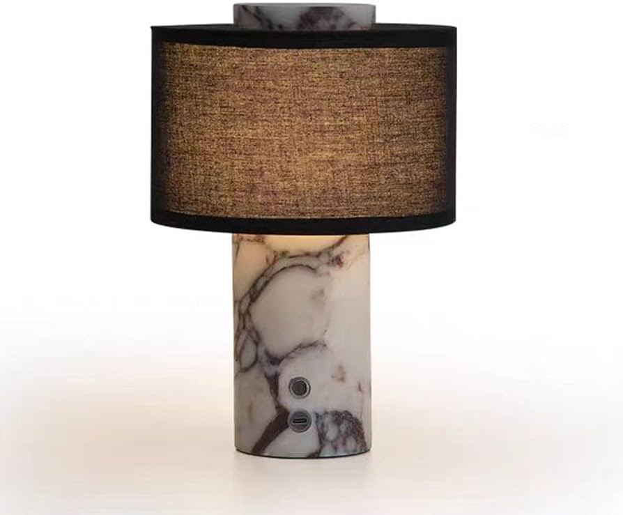 Marble Luxury Stone Rechargeable Touch Table Lamp, Cylindrical Shape, Linen Cloth Fiber Lampshade... | Amazon (US)