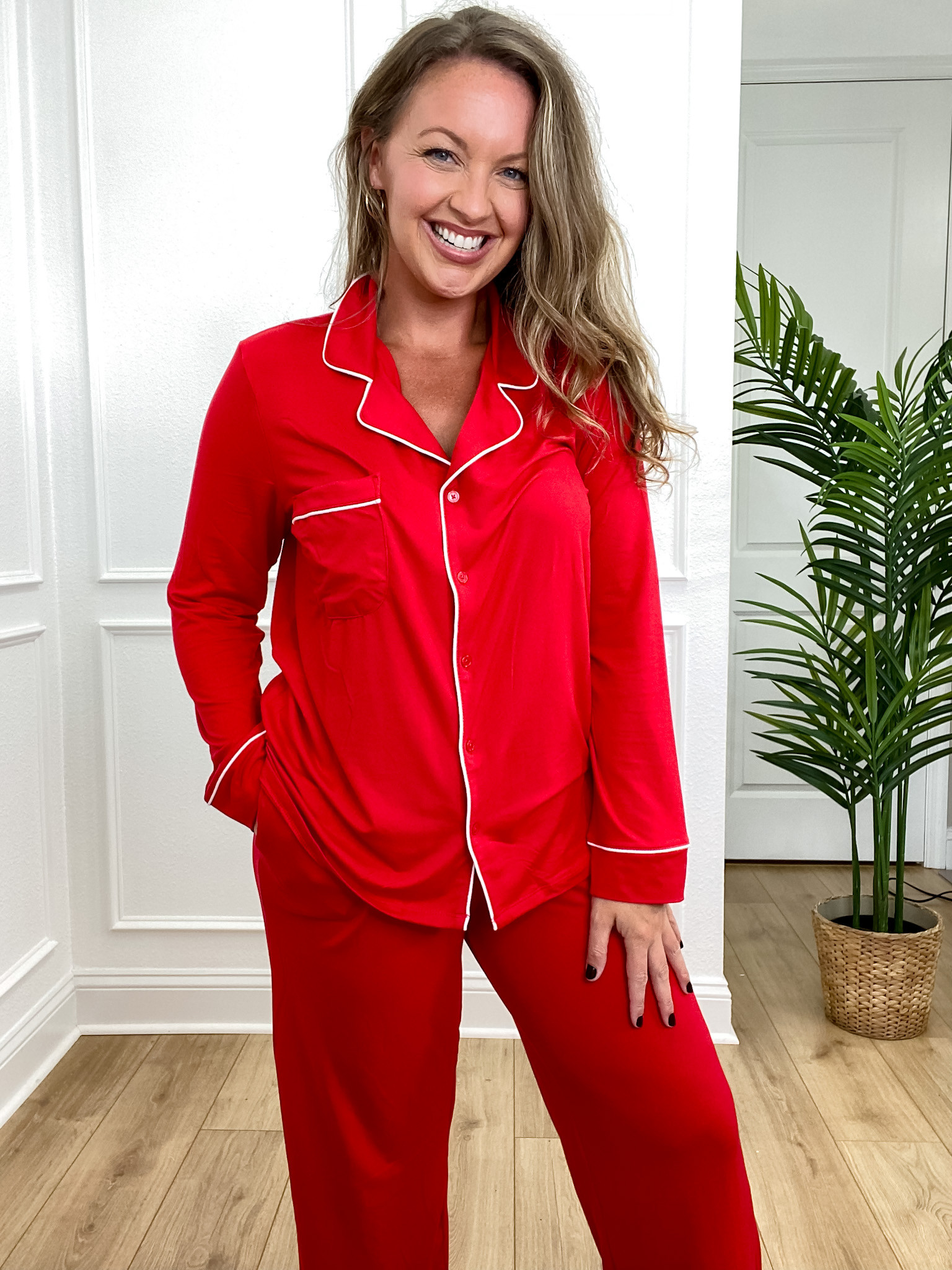 Christmas Red Pajamas that are oh so cozy, and under $21 for the whole set! I am obsessed with them! I am 5'5" Size 8/10 | Wearing Size Large (I size up one size in these pajamas for a looser fit)

Christmas pajamas, red christmas pjs, 2 piece set pajamas, cozy, christmas walmart, joyspun pajamas 

 #LTKSeasonal #LTKMidsize #LTKFindsUnder50