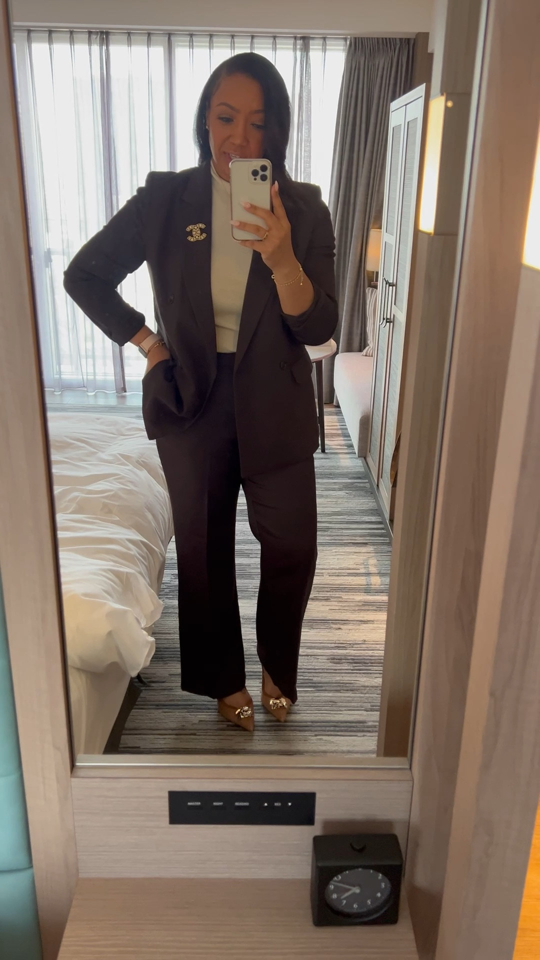 Loved this brown suit! It fits oversized so size down. Even in the pants because they give a lot while sitting throughout the day. Wearing a Medium in the blazer and 12 in the slacks. Large in the light top underneath and it runs TTS. 

#LTKdayinmylife #LTKWorkwear #LTKTravel