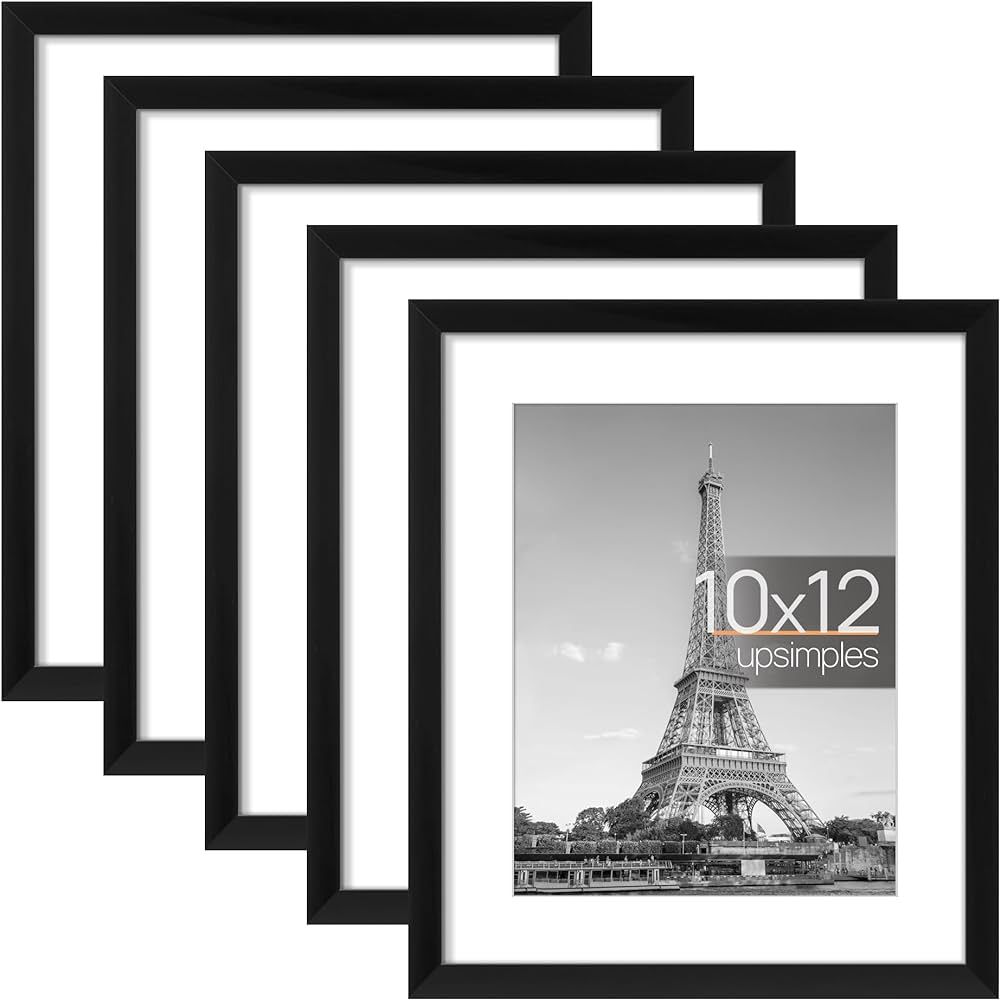 upsimples 10x12 Picture Frame Set of 5, Display Pictures 7x9 with Mat or 10x12 Without Mat, Wall ... | Amazon (US)