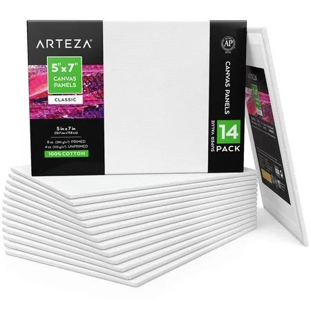 Arteza Canvas Panels 5x7” White Blank Bulk Pack of 14 Boards, Primed, 100% Cotton for Acrylic Painti | Walmart (US)