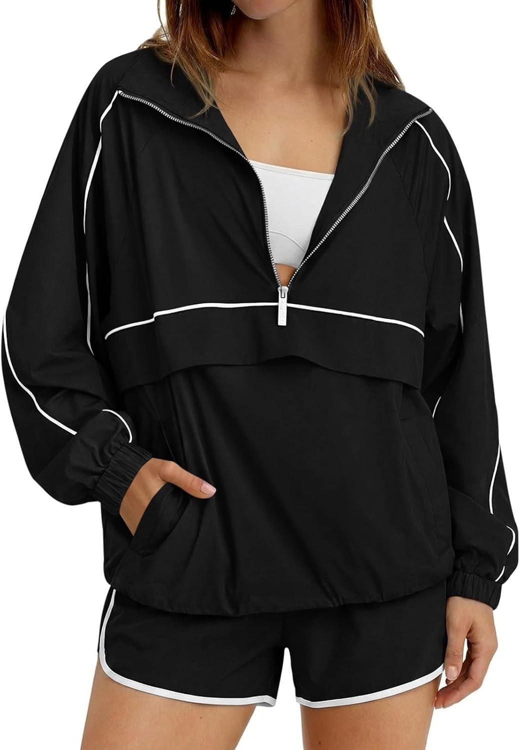 Fisoew Womens 2 Piece Set UPF 50+ Windbreaker Pullover Athleisure Short Set | Amazon (US)