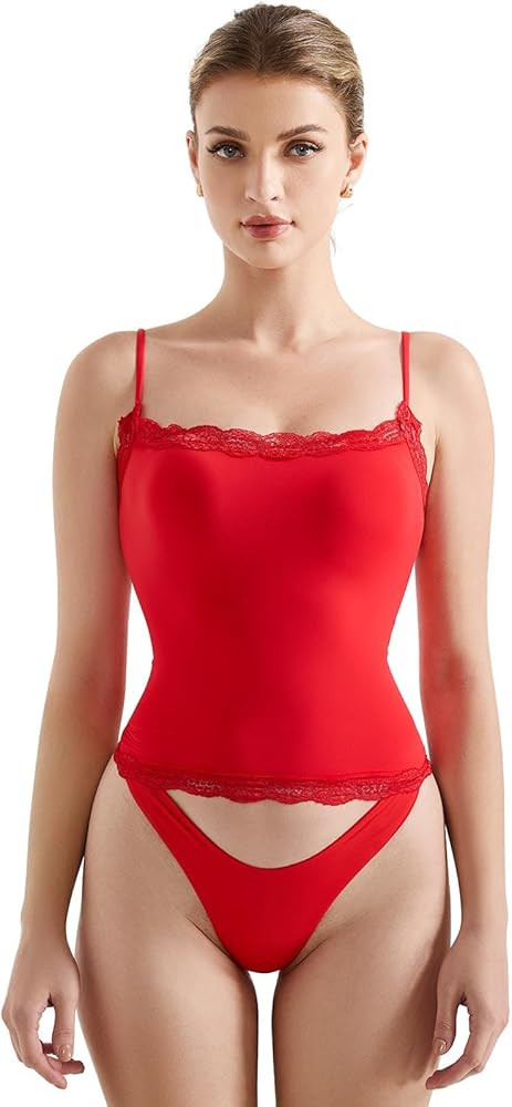 SUUKSESS Women Lace Double Lined Camisole Top Spaghetti Strap Going Out Tank Top | Amazon (US)