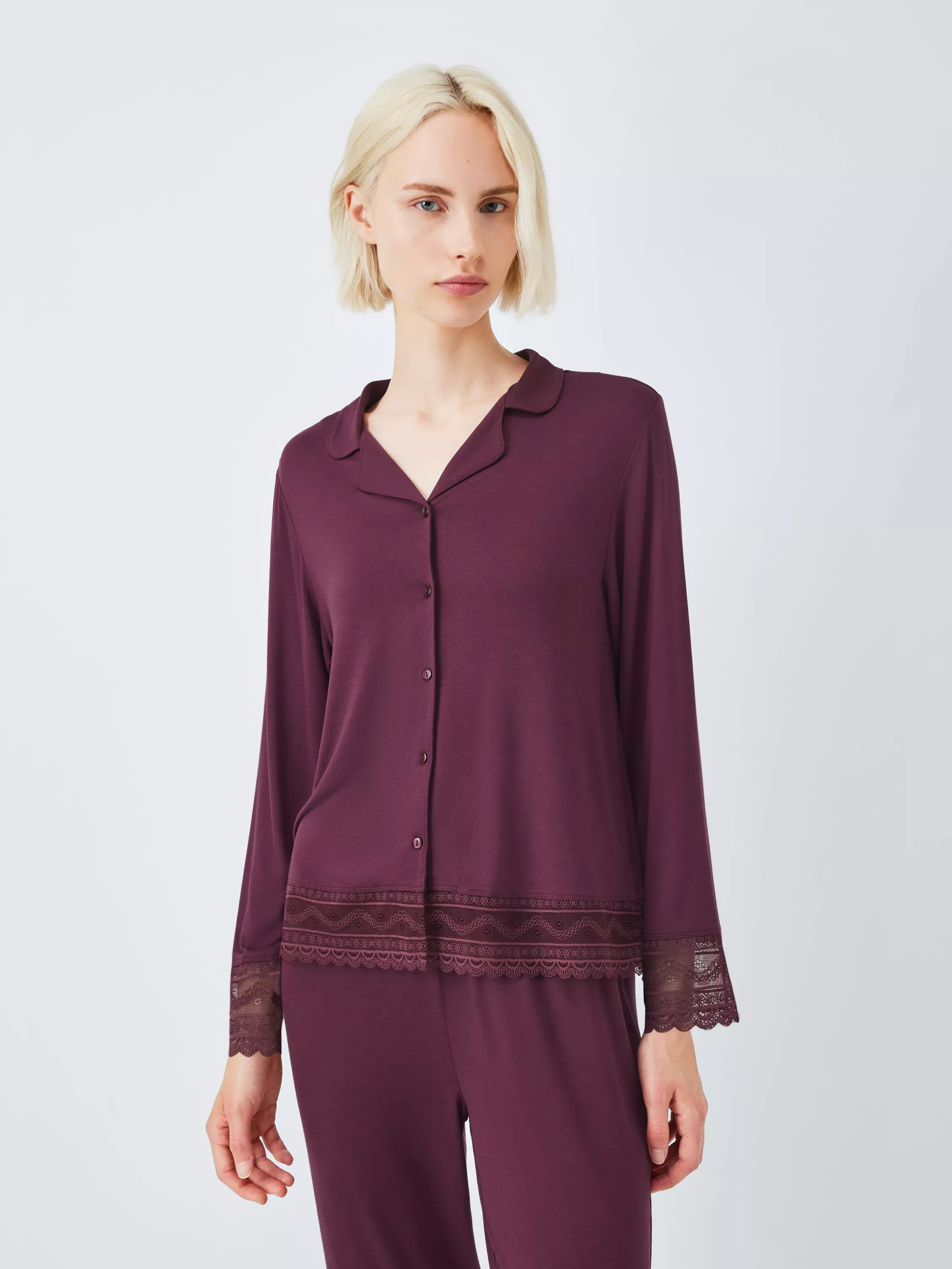 John Lewis Willow Lace Trim Pyjama Set, Fig | John Lewis (UK)